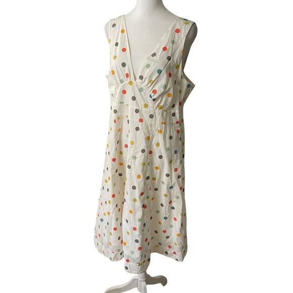 Garnet Hill Womens 14 A-line Dress Polka Dot White Print Vneck Cotton Flowy - Picture 9 of 12